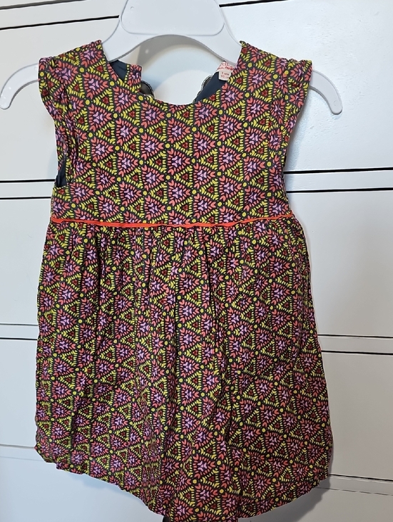 Other - Girls Floral Geo Print Pink and Green Sleeveless Dress